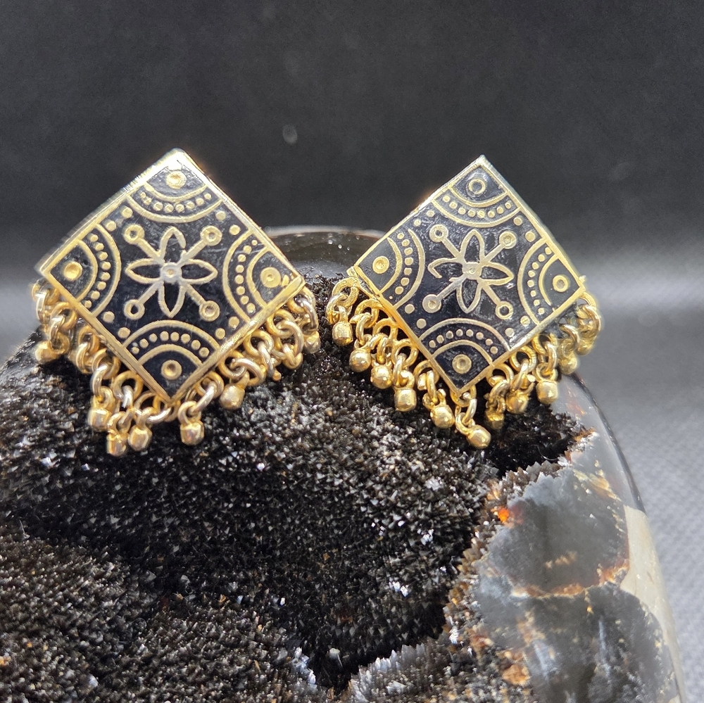 Black and Gold Earrings Damascene Inspired